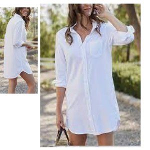 NWOT FRANK & EILEEN TEE LAB MARY HERITAGE JERSEY SHIRT DRESS IN WHITE SIZE S